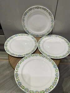 "Platos de cena antiguos vintage X4 cerámica de arte real azul y verde decoración floral 10""" - Imagen 1 de 6