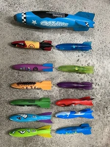 Swimways TOYPEDO Lot of 10” And 5” Plus Banzai 5” (13) Total Pool Toy Torpedo - Picture 1 of 12