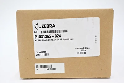 Adaptador de corriente alterna Zebra P1031365-024 para impresoras móviles serie ZQ600 ZQ500 QLn Foto 1 de 4