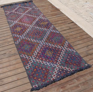 Alfombra Turca 35''x102'' Corredor Oriental Multicolor Pasillo Kilim - Imagen 1 de 12