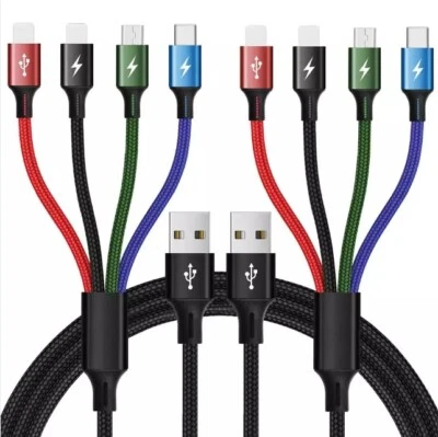 X2 4 in 1 Multi USB Fast Braided Charging Cables For iPhone x2/Type C/Micro USB - Image 1 of 4