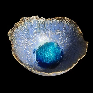 myocean Art Pottery Bowl Blue 5" Handmade Bahamas Coral Reef Inspired Sand Beach - Picture 1 of 12