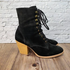 Jeffrey Campbell Elman Black Suede High Heels Boots size 8.5 Zip Up GrannyCore - Picture 1 of 10