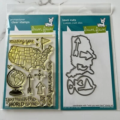 Juego de sellos y troqueles transparentes Lawn Fawn - Wish You Were Here LF603 y LF607 Foto 1 de 4