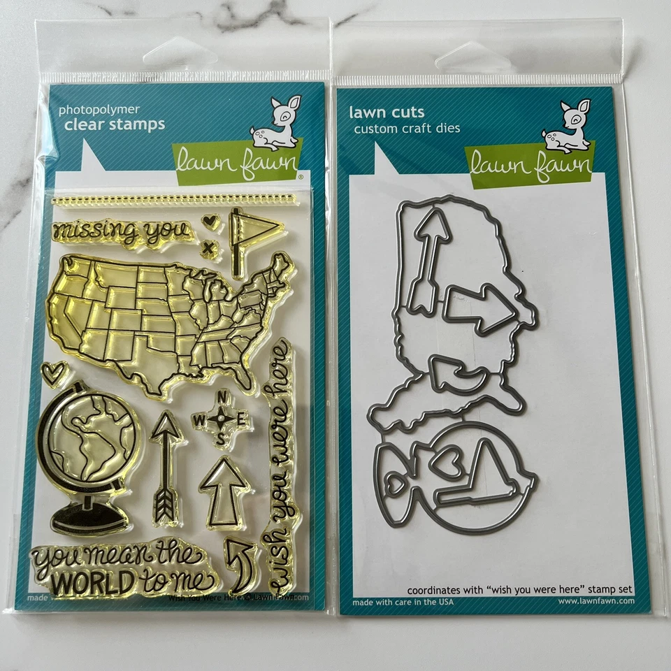 Juego de sellos y troqueles transparentes Lawn Fawn - Wish You Were Here LF603 y LF607 Foto 1 de 4