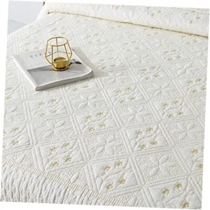 Cream White Quilt Set Size Vintage Comforter Set Matelasse Queen White Flora - Picture 1 of 7