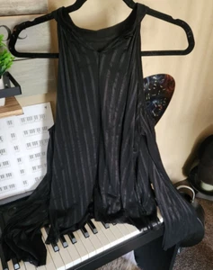 Worthington Black Satin Sheer Cold Shoulder Long Sleeve Pull Over Top Black - L - Picture 1 of 3