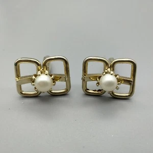 Faux Pearl Gold Tone Cufflinks Prom Wedding Formal Vintage Bridal Beach Wedding - Picture 1 of 6