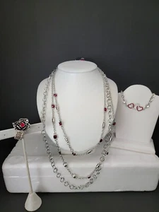 JOYERÍA PAPARAZZI NUEVO CON ETIQUETAS Conjunto Collar/Pendientes Tono Plata Con Cristales/Pulsera - Imagen 1 de 7