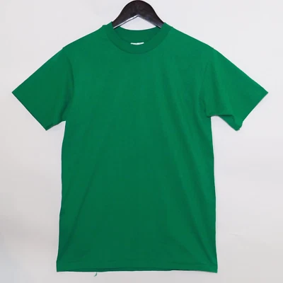 Vintage 1980s HANES 50-50 Single Stitch Blank Green T Shirt Men's Medium - Image 1 of 4