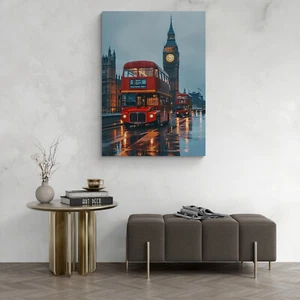 London Big Ben Red Bus Canvas Picture Print Wall Art - Picture 1 of 9
