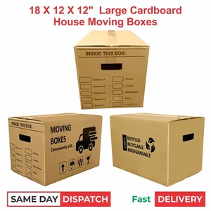 18x12x12โ Doublewall Packaging Moving House Removal Cardboard Boxes with Handles - Picture 1 of 5