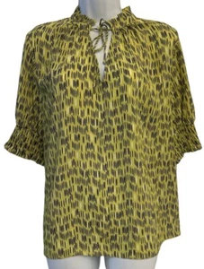Women’s blouse Yellow Short Sleeve Button Up sz XL Polyester New - Picture 1 of 5