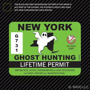 Pegatina de permiso de caza de fantasmas de Nueva York calcomanía autoadhesiva Paranormal Hunter NY - Imagen 1 de 1