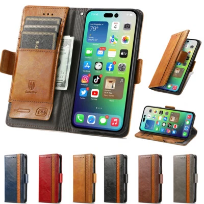 PU Leather Wallet Flip Case For iPhone 16e 14 13 12 11 Pro Max 8 7 6 Plus XR Air - Image 1 of 4