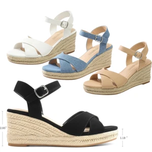 Women Casual Espadrille Wedge Sandals Ankle Strap Open Toe Comfortable Shoes - Picture 1 of 34