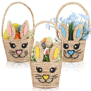3 Pack Easter Basket Easter Bunny Woven Basket with Handle Wicker Easter Gift... - Picture 1 of 6