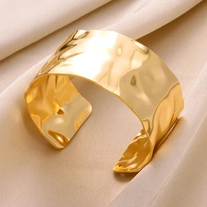 Irregular Cuff Bracelet Gold Tone Open Bangle Stainless Steel Women Luxury 1 Pc - Picture 1 of 24