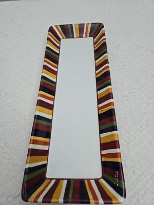 Pampered Chef Simple Additions Rectangular Serving Dish Platter Stripes 16X6 - Image 1 of 4