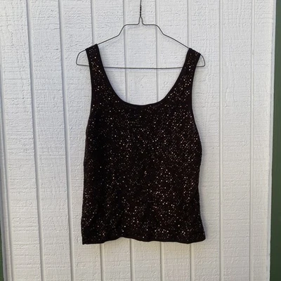 Vtg Talbots Brown Sequin Tank Italian Yarn Embellished Party Blouse 90s Y2K - Image 1 of 4