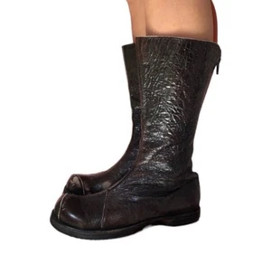 CYDWOQ halbhohe braune Crackled Lederstiefel mit Reißverschluss Größe 37 kastanienbraun - Bild 1 von 12