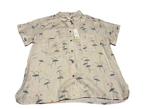 C&C California beach umbrella ๐๏ธ seagull peach linen button down M Linen - Picture 1 of 6