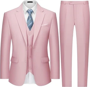 Mens Suit Slim Fit Pink 3 Piece 40R 34W Notch Lapel 2 Button - Picture 1 of 5