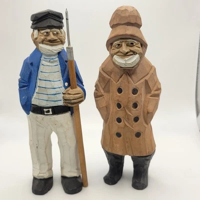 Vtg Pair Of Hand Carved Painted Wooden Sea Captains Sailors Nautical 2 Figures  - Image 1 of 4