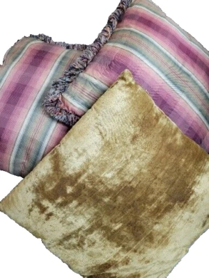 Juego 3 Almohadas de Otoño Terciopelo Verde Multicolor Rayas a Cuadros Flecos 18 pulgadas De Colección Foto 1 de 4