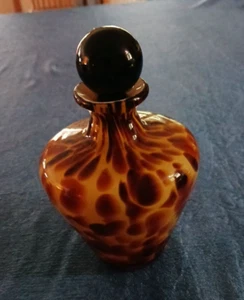 5 Inch Tortoise Shell Art Glass Perfume Bottle w/ Black Ground Stopper - Picture 1 of 6