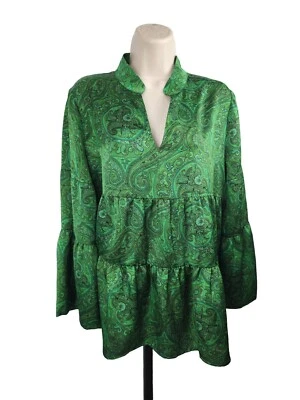 Blusa Julie Brown Para Mujer S Verde Cachemira Fluida Peplum Modesta Oficina MSP $162.50 Foto 1 de 4