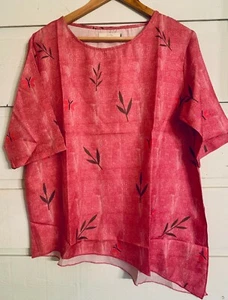 IMINOARU Womens Short Sleeve Leaf/Butterfly Print Top Round Neck Size 2XL - Pink - Picture 1 of 3