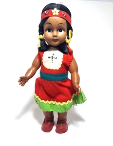 Vintage Indianerpuppe Hartplastik 11 Zoll mit Kleidung hergestellt in Hongkong - Bild 1 von 12