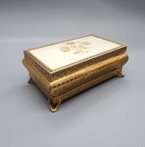 Vintage Regent of London Jewelry Box - Made in England - Gold & Floral - Foto 1 di 17