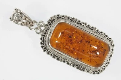 Argento D'Epoca Filigrana Pendente Ambra 22.3g - Bello Inclusioni - Immagine 1 di 3