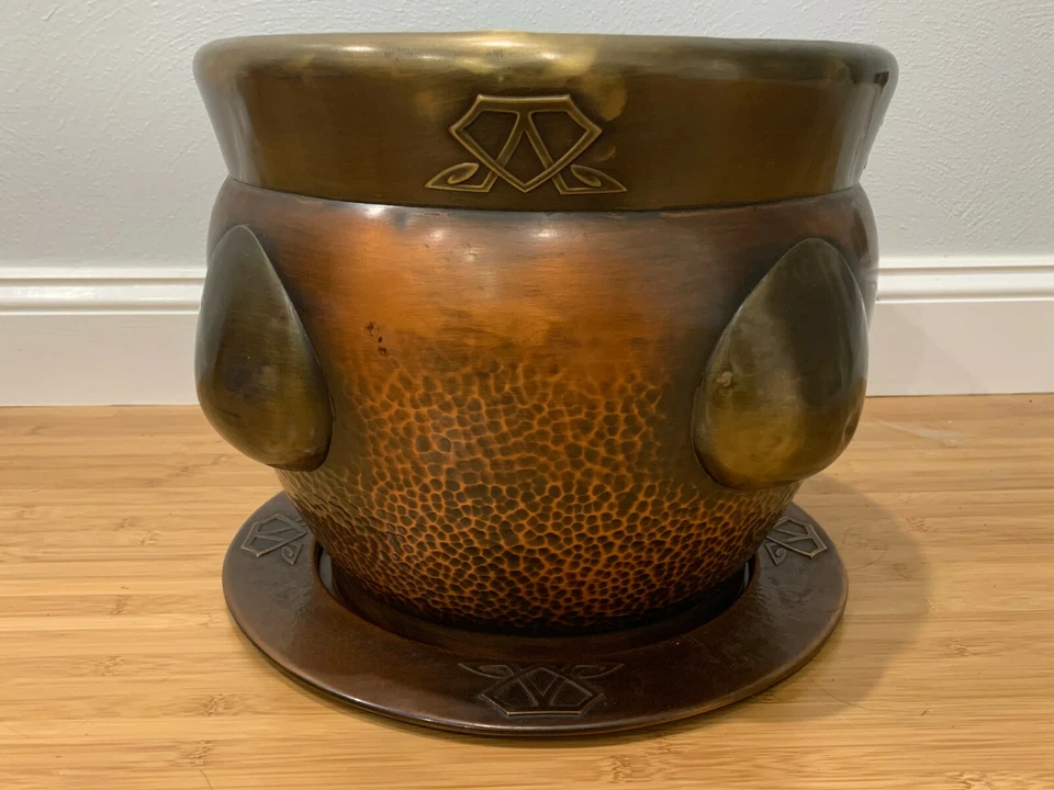 Antique Carl Deffner Jugendstil Art Nouveau Copper & Brass Planter & Under Plate - Image 1 of 4