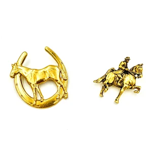 1950/60er Vintage Reiter Pferd goldfarbene Brosche Anstecknadel (2 Stück) Mid Century Mod - Bild 1 von 12