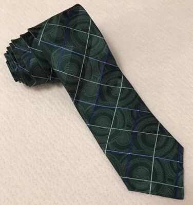 Jhane Barnes Silk Neck Tie NEW Green Blue Geometric 57” x 3” Professional - Image 1 of 4