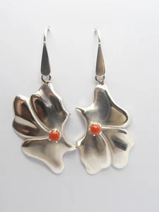 Pendientes Colgantes con Flores de Plata 925 Y Coral Rojo Natural - Bild 1 von 8
