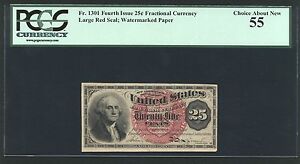 U.S. 1869-75 25 CENTS FRACTIONAL CURRENCY FR-1301 CERTIFIED PCGS "ABOUT NEW-55"
