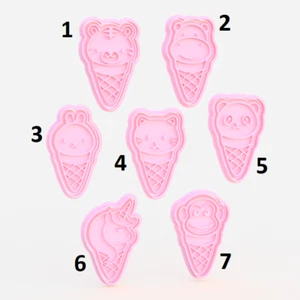 Ice Cream Animals Cute High Quality Cookie Cutter Embosser Stamp Fondant Set - Picture 1 of 1