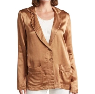Elie Tahari Satin Button Front Relaxed Fit Blazer Brown Size (M) NWT! - Image 1 of 4