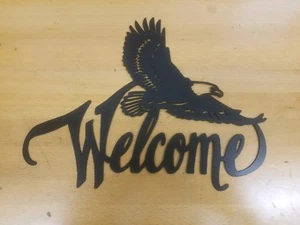 Adler Willkommensschild Metall Wandbild Plasmaschnitt Glatze goldene Geschenkidee USA - Bild 1 von 1
