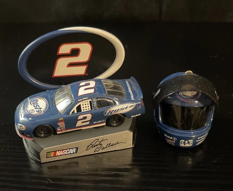 2004 NASCAR Rusty Wallace Collectible #2 Car w/ Stand @ Helmet Cover