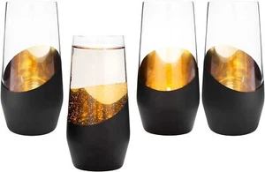 MyGift 11 oz Modern Black and Gold Plated 4 Count (Pack of 1), - Picture 1 of 7
