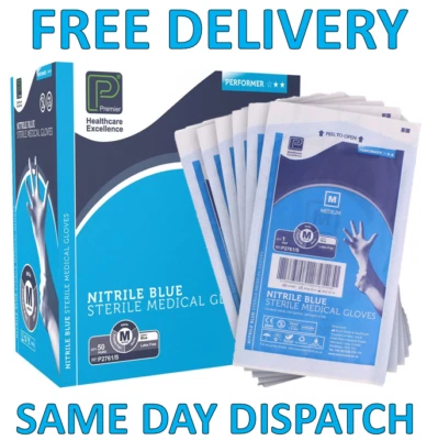PREMIER GUANTI DA ESAME BLU STERILE NITRILE PERFORMER (MEDIUM) ALTA QUALITÀ