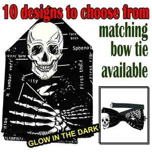 Anatomy Skeleton Glow Pocket Square & Bow Tie Wedding Prom Year Party Christmas - Picture 1 of 19