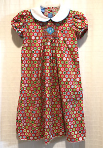 Anavini Size 4 Hand Smocked Dress Ornament Cotton Short Sleeve Multicolor Geo