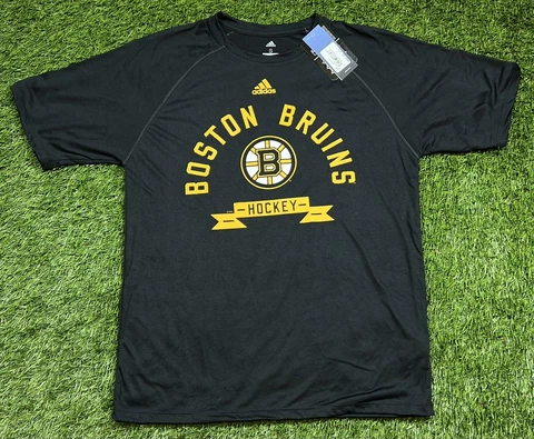 NWT'S Adidas Climalite Boston Bruins NHL T-Shirt Men's Small Black Players Coach Cover