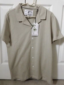 NWT Men's Medium Free Planet Lost In Paradise S/S Button Down Beige Shirt - Picture 1 of 9